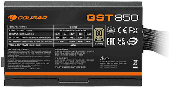 Cougar 850W Черен Компютърно захранване Пълен модул 80 Plus Gold (GST850)