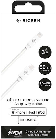 Bigben Connected Usb C Lightning Cable 50cm 3a White