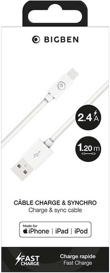 Bigben Connected Usb A Lightning Cable 1.2m 2.4a White