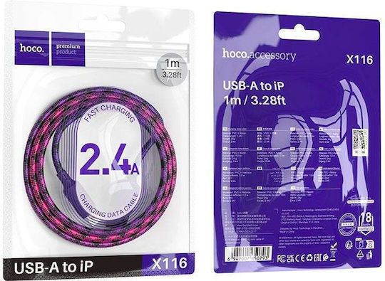 Hoco X116 Geflochten USB-A zu Lightning Kabel Lila 1m