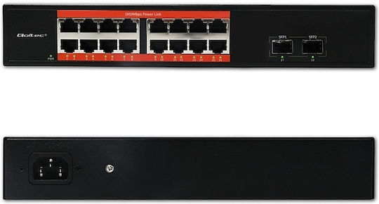Qoltec 52364 Unmanaged L2 Switch with 16 Gigabit (1Gbps) Ethernet Ports and 2 SFP Ports
