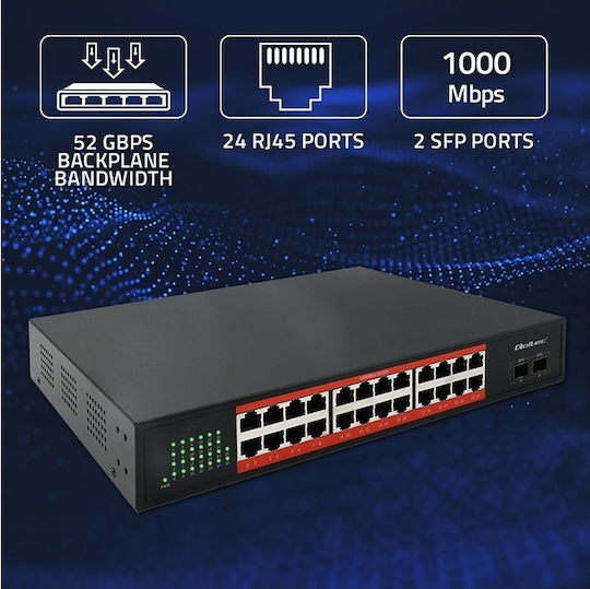 Qoltec 52365 L2 PoE Switch mit 24 Gigabit (1Gbps) Ethernet-Ebene Ports