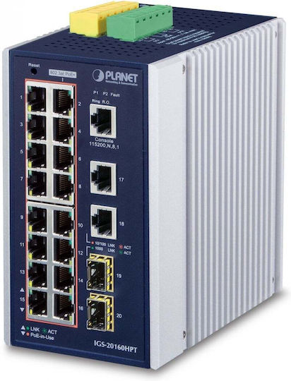 Planet IGS-20160HPT v1 Управляем Суич L2 PoE+ с 18 Порта Gigabit (1Gbps) Ethernet и 4 SFP Порта