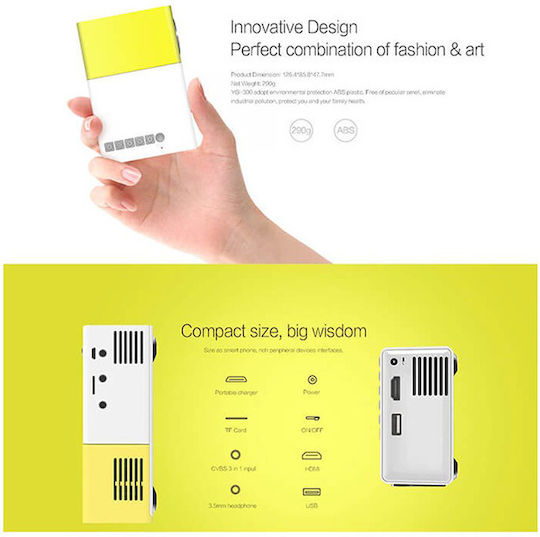 Factory YG-300 Mini Proiector LCD LED cu Difuzoare Incorporate Galben