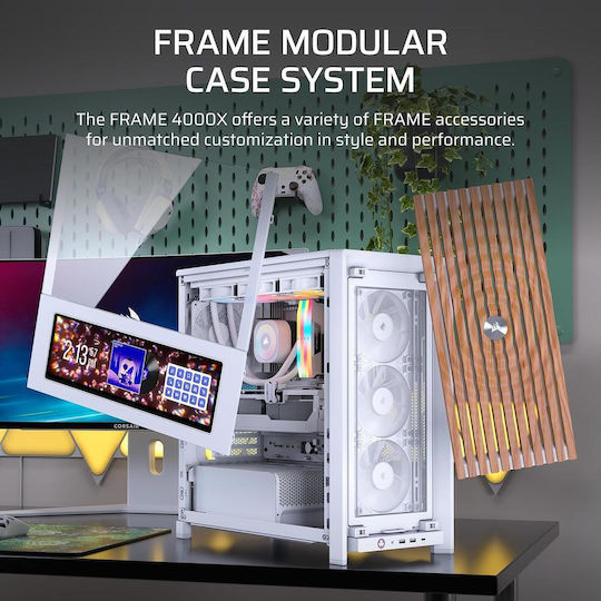 Corsair Frame 4000X RS Gaming Midi Tower Computer Case with Side Window and ARGB Lighting White