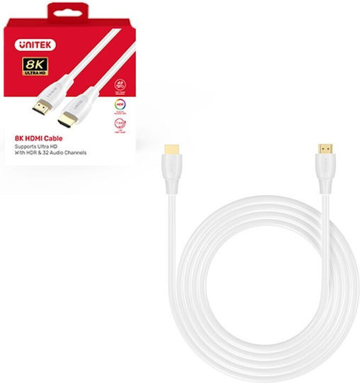 Unitek HDMI 2.1 Ultra High Speed 48Gbps 4K 120Hz HDR VRR Cable HDMI male - HDMI male 2m Λευκό