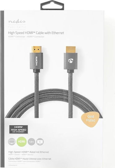 Nedis Profigold High Speed HDMI 2.0 Cable Ethernet 4K@60Hz Gold-Plated HDMI-HDMI Connectors Cotton Gray Box 1 Meter