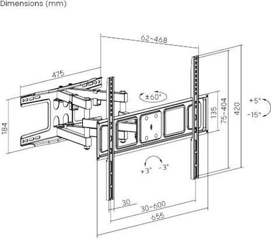 Brateck Lpa63-466c Lpa63-466c Wall Mounted TV Mount With Extension Arm