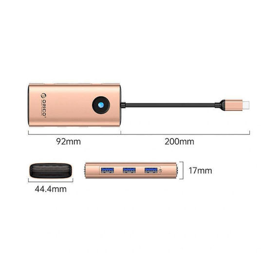 Orico PW11 6in1 USB-C Docking Station με HDMI 4K PD Ροζ Χρυσό