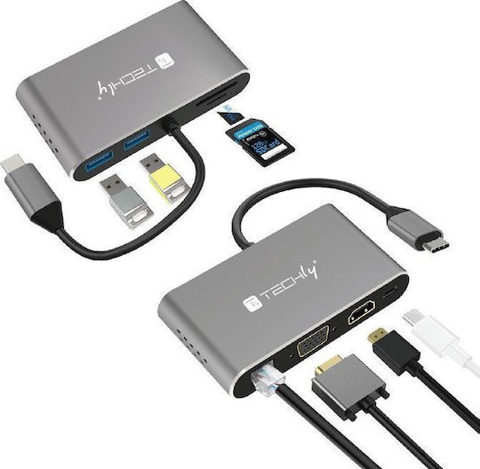 Techly USB-C Docking Station with HDMI 4K Ethernet Gray (IADAP USB31-DOCK3)