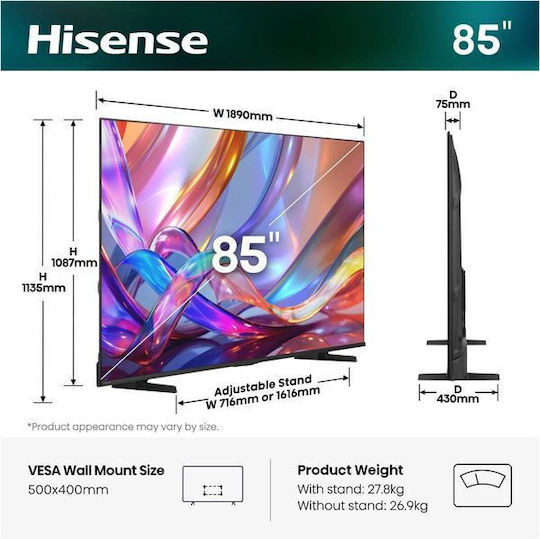 Smart Fernseher 85 Zoll 4K Ultra HD QLED 85E7S HDR (2026)