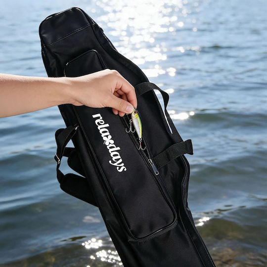 Relaxdays Large Fishing Rod Bag with 3 Compartments 2 Pockets 150 cm Black 10052409_8150