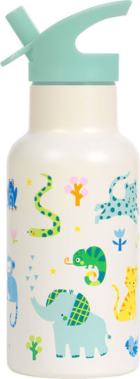 A Little Lovely Company Kids Thermos Water Bottle Stainless Steel with Straw Silver 350ml