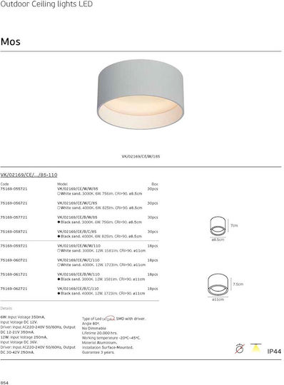 VK Lighting Plafonieră de Tavan Baie 11buc Neagră cu LED Integrat