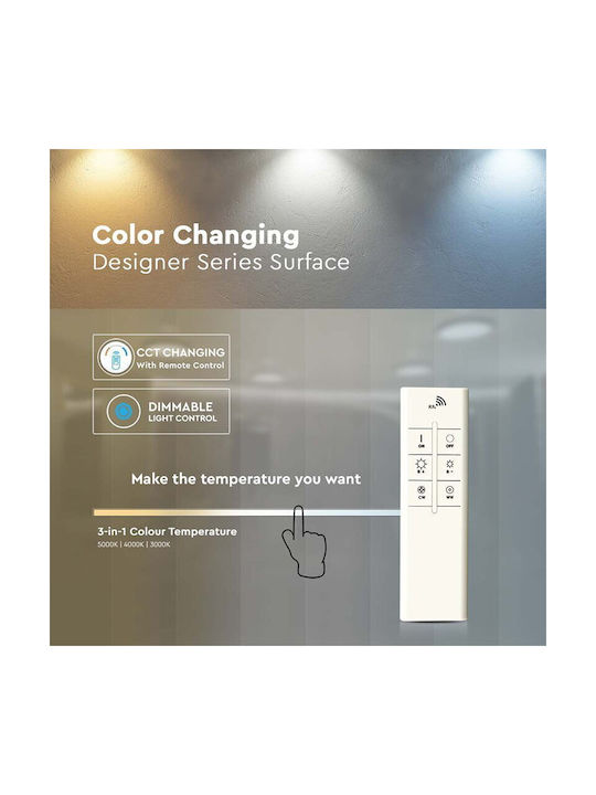 V-TAC Ceiling Mount Light 30cm White with Integrated LED and Remote Control
