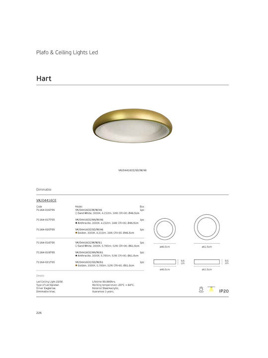 VK Lighting Πλαφονιέρα Οροφής 61.5εκ. Λευκή με Ενσωματωμένο LED