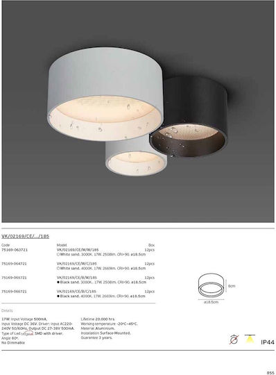 VK Lighting Plafonieră de Tavan Baie 18.5buc Neagră cu LED Integrat