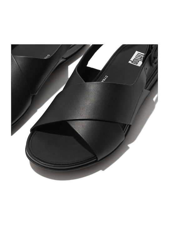 Gracie Leder Flache Damen Sandalen Schwarz