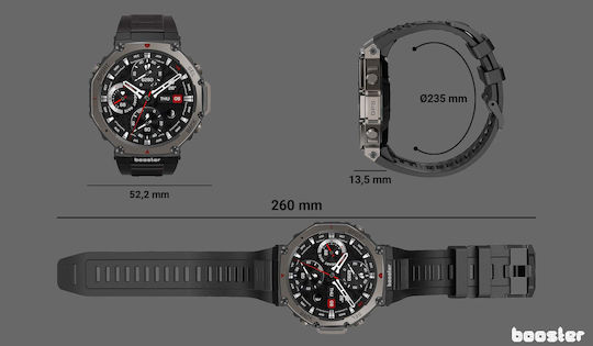 Booster Smartwatch Military M2 52mm cu Pedometru (Titaniu Spațial)