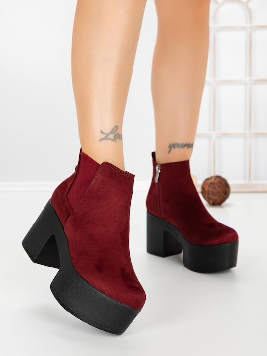 Women's Ankle Boots with High Burgundy Heel