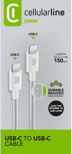 Cellular Line Кабел USB-C мъжки - USB-C Бял 1.5m