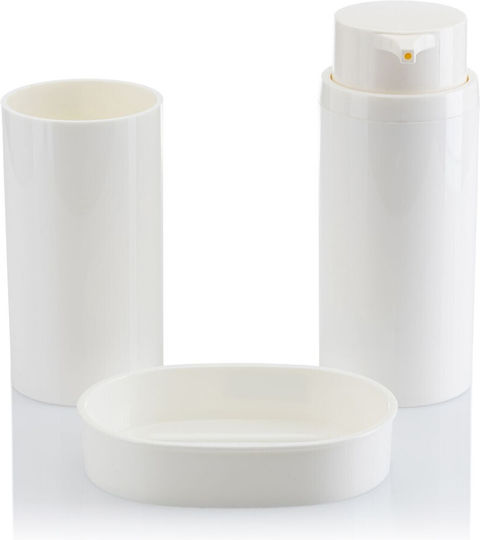 HowHomely Set de accesorii pentru baie din plastic alb 5 bucăți