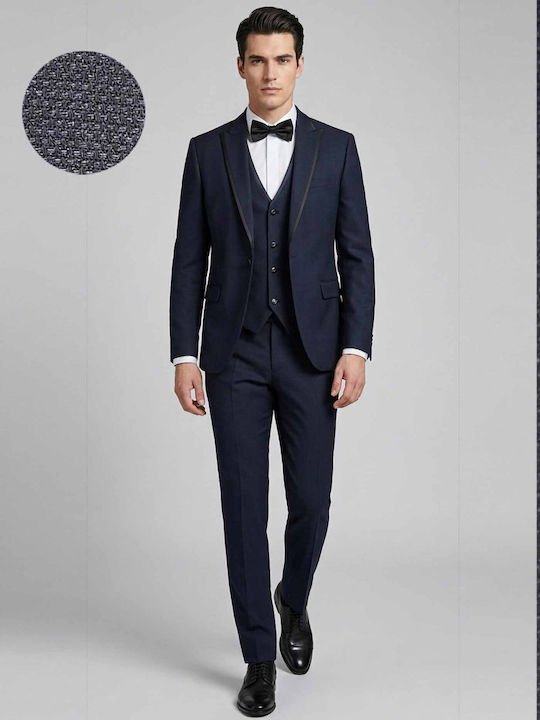 Herrenanzug Mit Weste mit Schlanke Passform Navy 07.37.DOMENICO-Blau