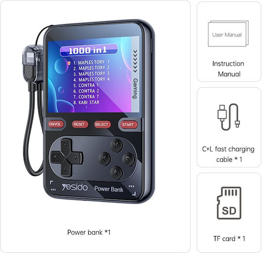 Yesido YP87 Consolă De Jocuri Retro Baterie Externă 10000mAh 20W Cu Port USB-C Negru