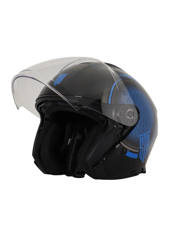 STR Avio Black Blue Κράνος Μηχανής Jet ECE 22.06 με Sunvisor