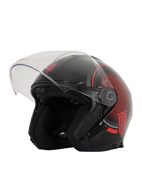 STR Avio Black Red Motorcycle Helmet Jet ECE 22.06 with Sun Visor
