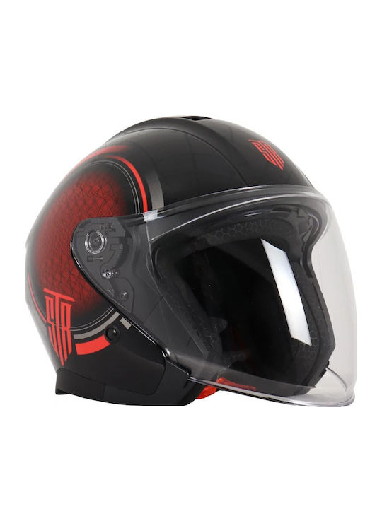 STR Avio Black Red Motorcycle Helmet Jet ECE 22.06 with Sun Visor