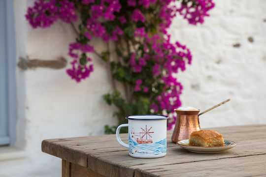 Greek Me Up Landscape Enamel White Mug 360ml