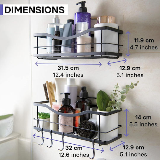 Wall Mounted Bathroom Shelf Metallic 13x13x32cm Grey