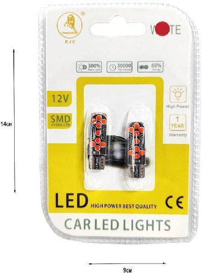 EJC Autolampen T10 LED Rote 12V 2Stück