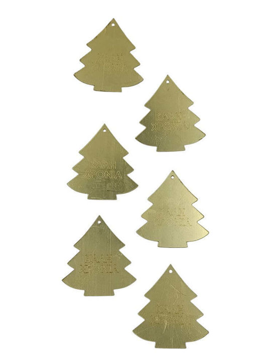 Christmas Stickers Small Trees Happy New Year 5cm 6 Pieces 2 Colors Gold