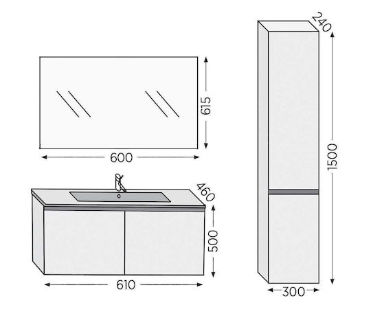 Furnibath Баня маса със смесител и Огледало М61xД46xВ50см Орех