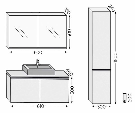 Furnibath Badezimmer Waschtisch-Einheit mit Waschbecken & Spiegel M61xB46xH50cm Grau Furnibath Badezimmer Waschtisch-Einheit mit Waschbecken & Spiegel M61xB46xH50cm Grau