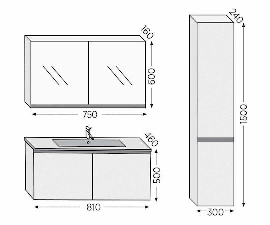 Furnibath Баня Масa със Смесител и Огледало М81xД46xВ50см Орех