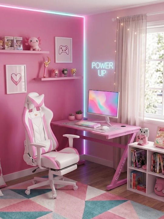 Polihome Raptor Stellar Gaming Chair in Artificial Leather with Adjustable Arms and Footstool Pink