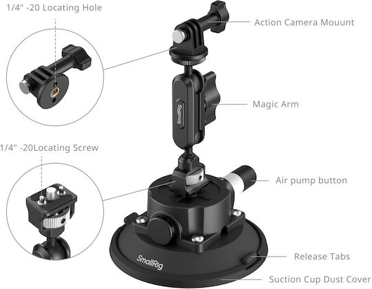 SmallRig 5855b Bază cu ventuză pentru camere de acțiune