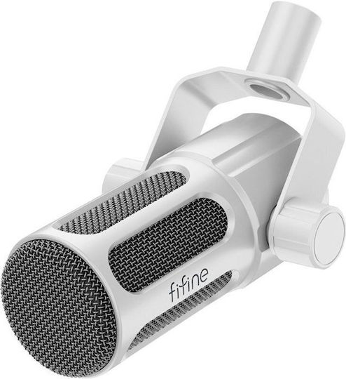 Fifine Tank1 Dynamic XLR Microphone Shock Mounted for Vocals in White Color