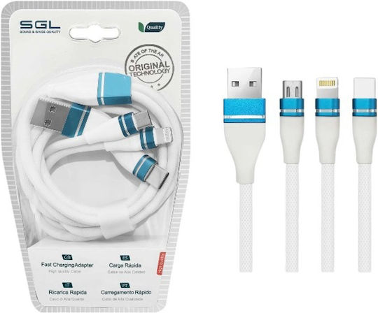 SGL Редовна USB към Lightning / Type-C / micro USB Кабел Бял 1.2м (099194)