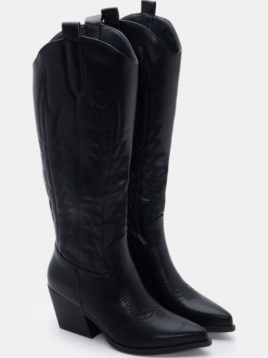 Wildleder Damenstiefel Cowboy mit mittlerem Absatz Schwarz