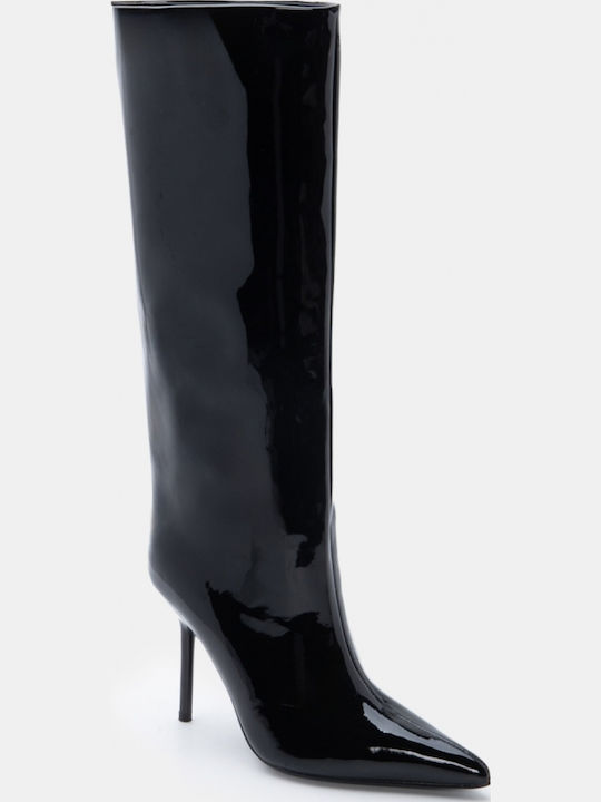 Wildleder Damenstiefel mit Hohem Absatz Schwarz
