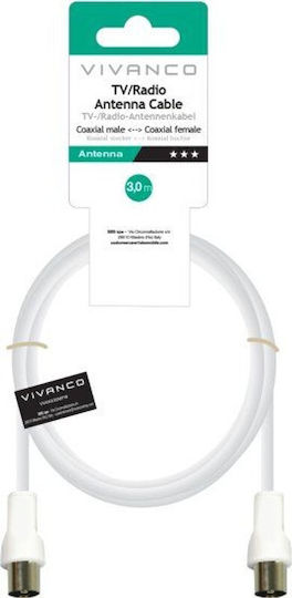 Vivanco Antennenkabel Koax-Stecker - Koax-Buchse Weiß 3m 1 Stück