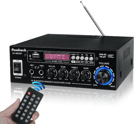 Sunbuck Усилвател на мощност Hi-Fi усилвател Stereo 400W/8Ω AV-660BT Черен