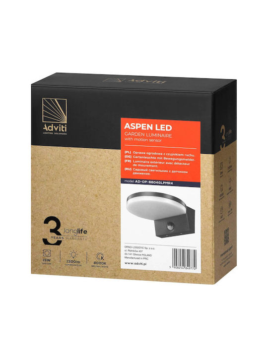 Adviti Wandmontiertes Außenbeleuchtung LED IP65 15W mit Natürliches Weiß Licht