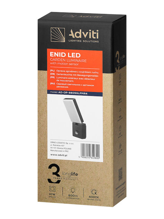 Adviti Επιτοίχιο Εξωτερικό Φωτιστικό LED IP65 10W με Φυσικό Λευκό Φως