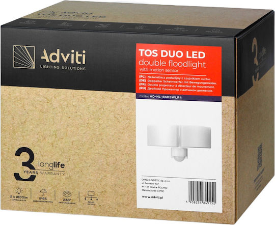 Adviti Proiector LED Etanș 20W Alb Natural 4000K cu Senzor de Mișcare IP65