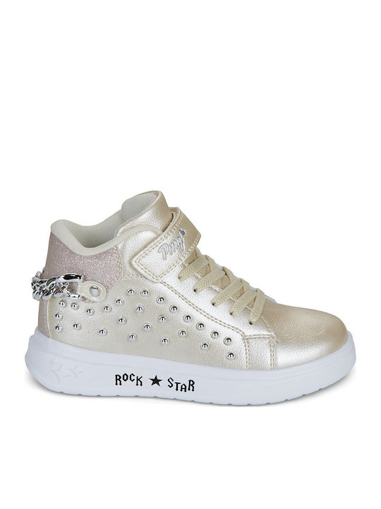 Kids Sneakers High with Hoop & Loop Closure Gold